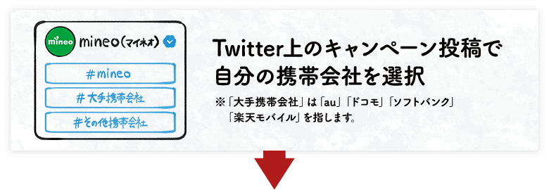 Twitter上のキャンペーン投稿で自分の携帯会社を選択（※「大手携帯会社」は「au」「ドコモ」「ソフトバンク」「楽天モバイル」を指します。）